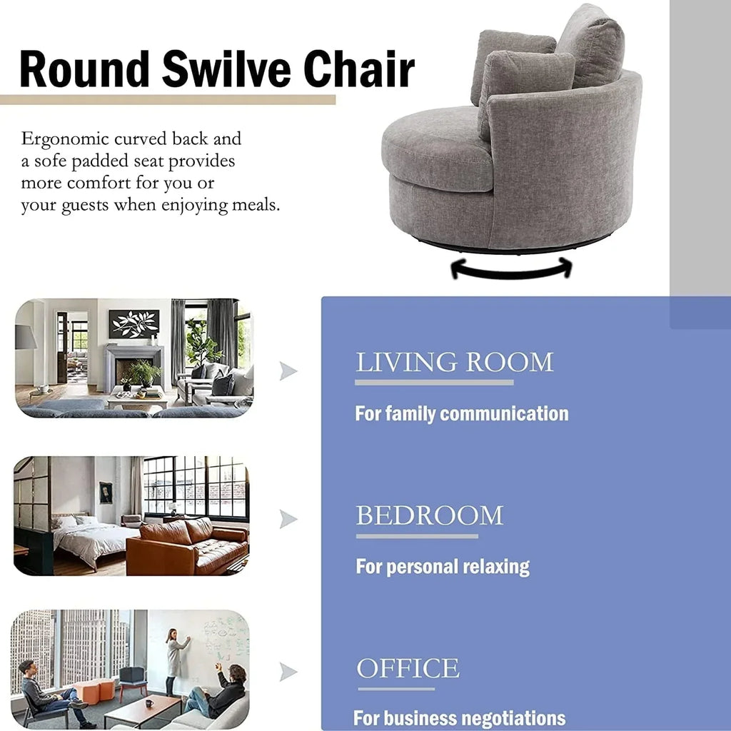 Nouveauté 2026 – Canapé deux places 42" W Small, fauteuil pivotant à 360° pour chambre à coucher, fauteuil d'appoint pivotant à 360° pour salon, fauteuil club en tissu chenille, méridienne pour salon/bureau/hôtel, gris