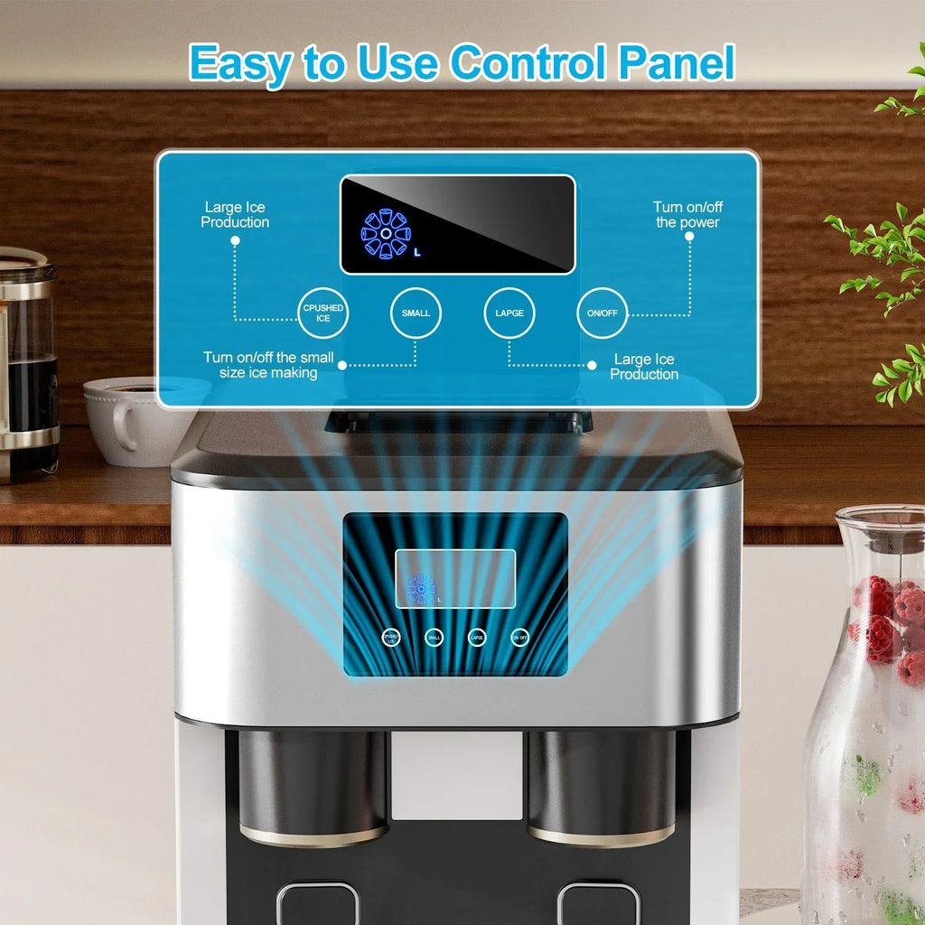 Nouveauté 2026 – Machine à glaçons TABU 3 en 1 avec distributeur d'eau, 18 kg/24 h, fonction glace pilée, autonettoyante, noire