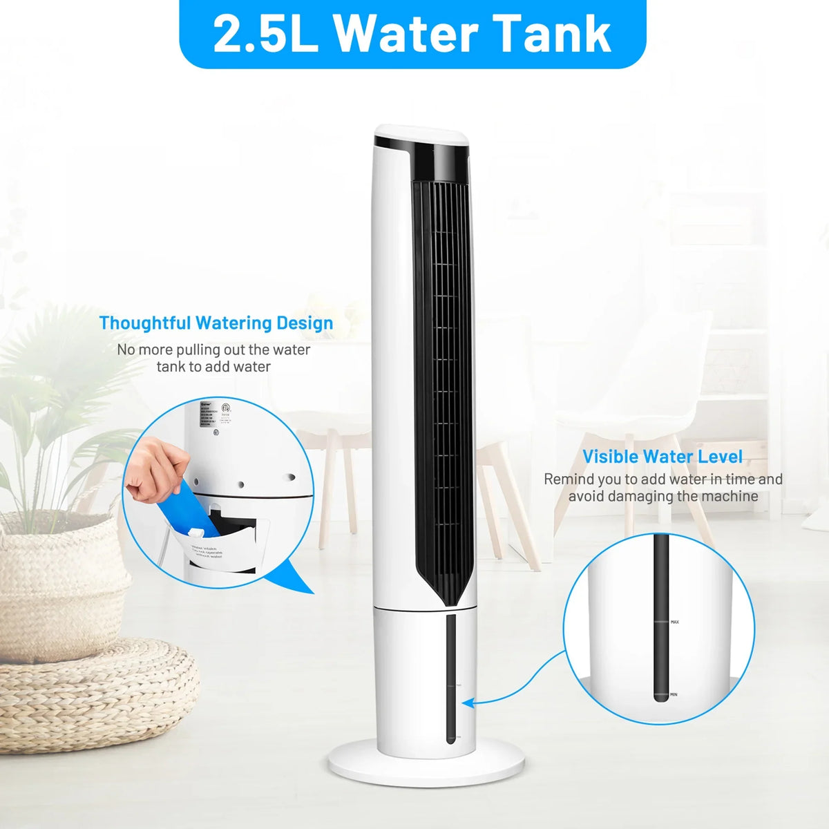 Nouveauté 2026 – Ventilateur tour Gymax 41'' 3 en 1 avec humidificateur et rafraîchisseur d'air par évaporation, télécommande incluse