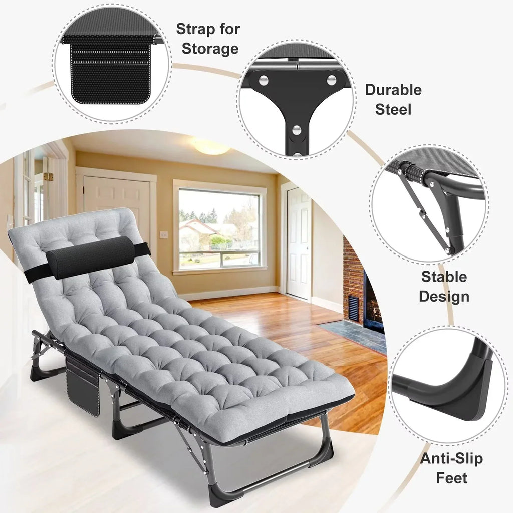 Nouveauté 2026 – Chaise longue MOPHOTO avec matelas, supportant jusqu'à 200 kg, lit de camp portable et robuste, réglable, idéal pour le camping, la piscine, la plage et la terrasse