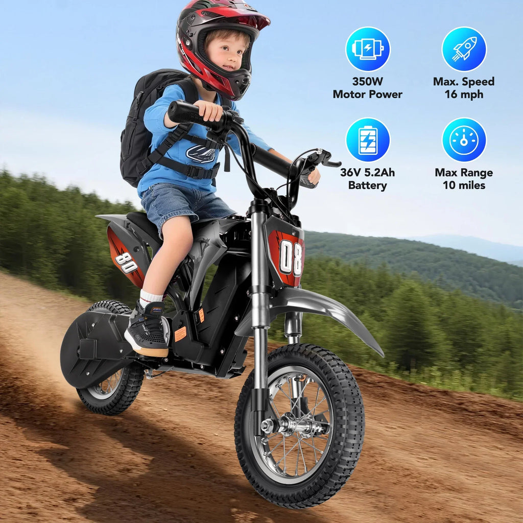 Nouveauté 2026 – Moto électrique tout-terrain pour enfants 36V, moto électrique rapide jusqu'à 25 km/h et 16 km d'autonomie, 3 modes de vitesse, poignée d'accélérateur, double suspension et freins pour enfants de 5 à 10 ans