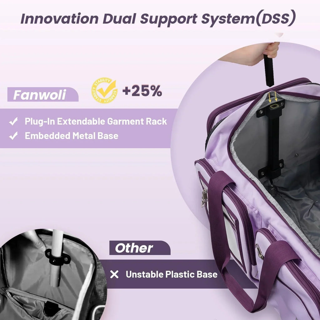 Nouveauté 2026 – Sac de danse Fegat avec portant - Sac de danse pliable à roulettes de 71 cm (28 pouces) pour compétitions, danse, spectacles, streamers et athlètes. Valise légère à roulettes
