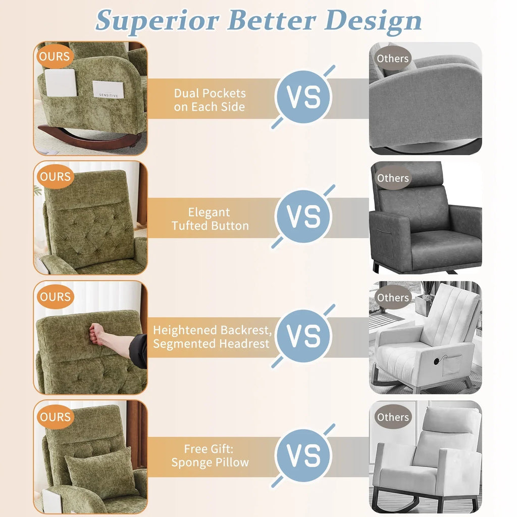 Nouveauté 2026 – Fauteuil à bascule Ktaxon , fauteuil de lecture inclinable, confortable, revêtu de velours peluche, canapé à bascule une place, beige, idéal pour le salon, la chambre d'enfant ou la chambre à coucher