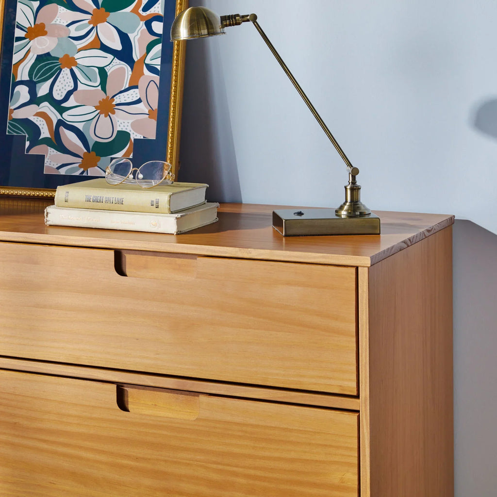 Nouveauté 2026 – Commode Walker Edison Sonoma 6 tiroirs en bois massif couleur caramel