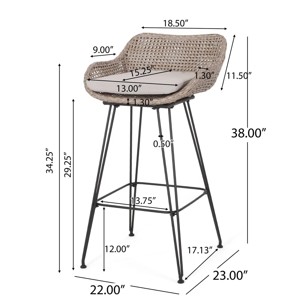 Nouveauté 2026 – Tabourets de bar d'extérieur Verano en résine tressée et métal avec coussin, lot de 4, coloris marron et beige
