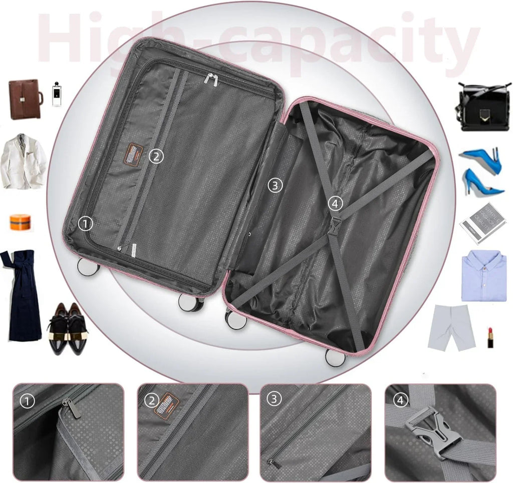 Nouveauté 2026 – Ensemble de 6 valises rigides comprenant des valises extensibles à roulettes pivotantes avec serrure TSA, 25 % de capacité supplémentaire, un sac de voyage et une trousse de toilette, valises en ABS crème