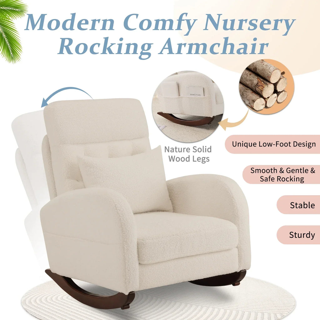 Nouveauté 2026 – Fauteuil à bascule Ktaxon , fauteuil de lecture inclinable, confortable, revêtu de velours peluche, canapé à bascule une place, beige, idéal pour le salon, la chambre d'enfant ou la chambre à coucher