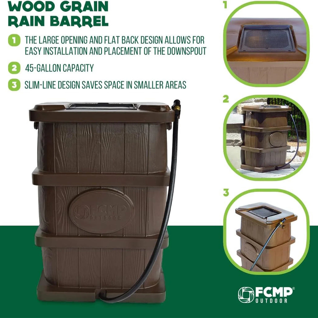 Nouveauté 2026 – Récupérateur d'eau de pluie extérieur FCMP Outdoor WG4000-GRY, aspect bois