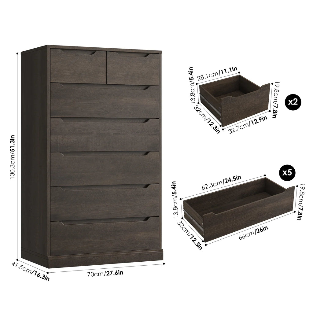 Nouveauté 2026 – Commode blanche Homfa 7 tiroirs, 130 cm de hauteur, meuble de rangement en bois avec base stable améliorée, commode verticale pour chambre ou salon