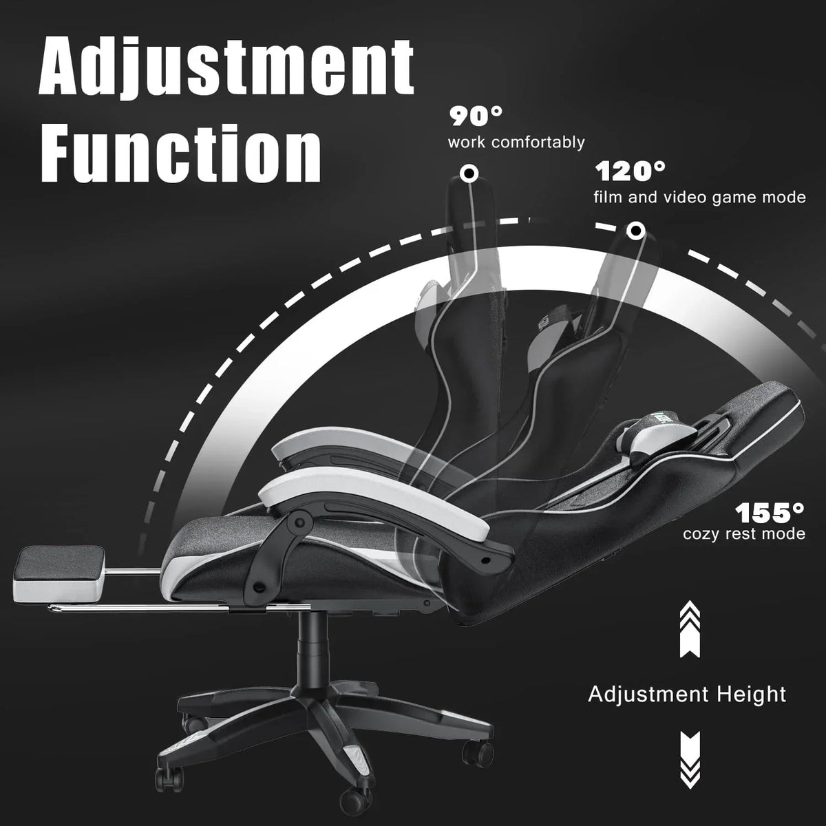 Nouveauté 2026 – Chaise de jeu Bigzzia , chaise de bureau ergonomique avec appui-tête et soutien lombaire réglables en hauteur, pour adultes et adolescents, noir et blanc