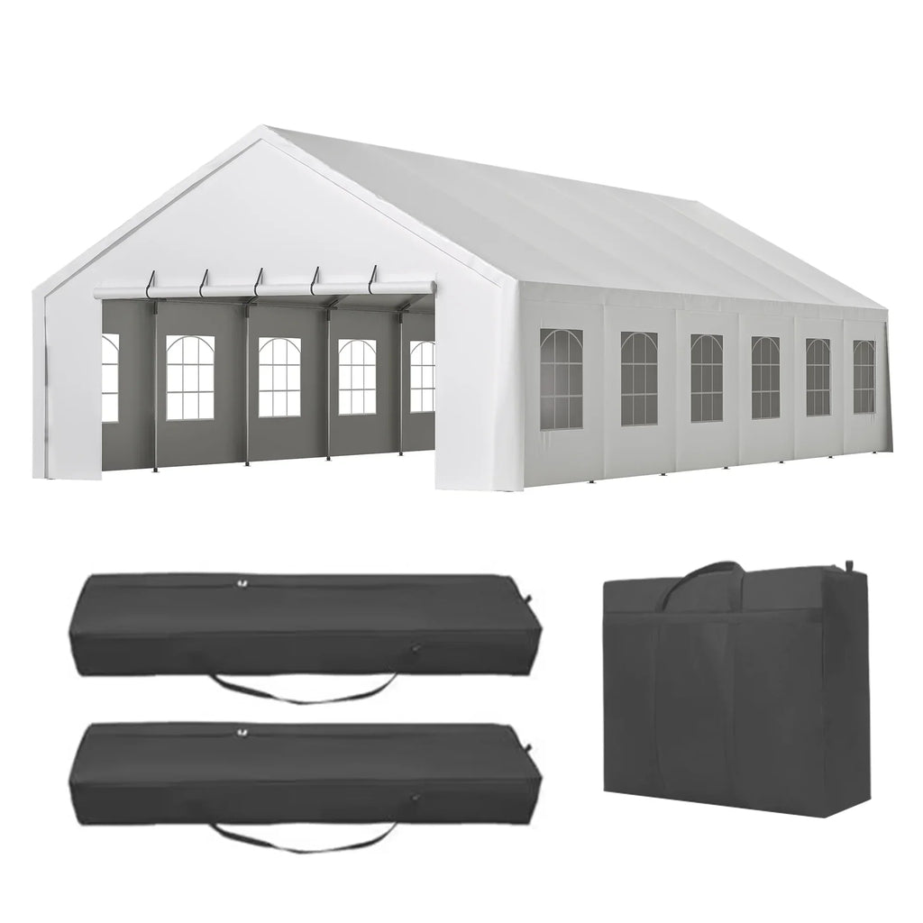Nouveauté 2026 – Tente de réception robuste 20 x 40 pi avec 3 sacs de rangement - Grand abri imperméable pour mariages et événements, parois latérales amovibles et porte zippée - Tente extérieure commerciale pour fêtes, abri de voiture, camping, barb
