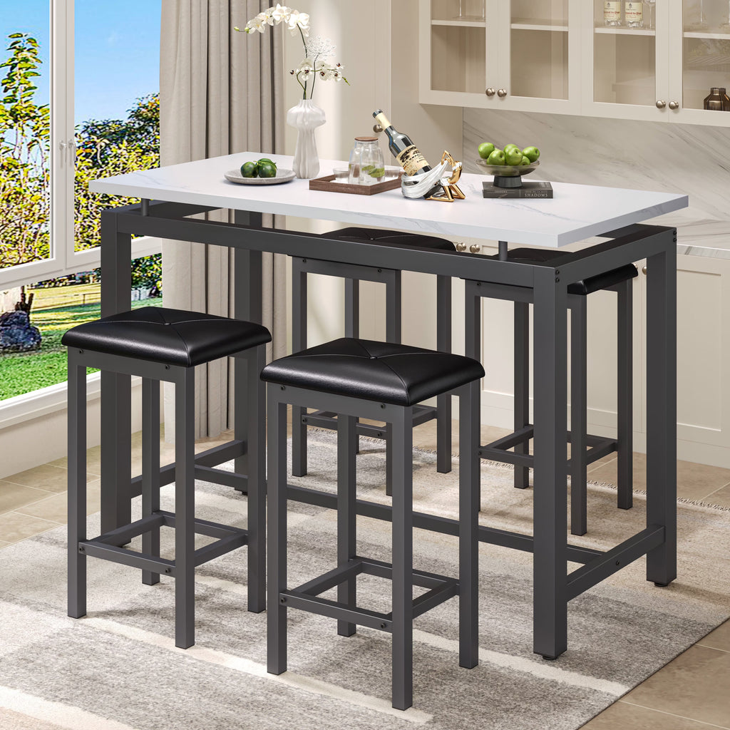 Nouveauté 2026 – Ensemble de table haute 5 places , table de bar et tabourets assortis, table à manger minimaliste avec tabourets sans dossier, ensemble table et chaises de bar avec plateau en bois pour cuisine, appartement ou bistrot - Gain de place