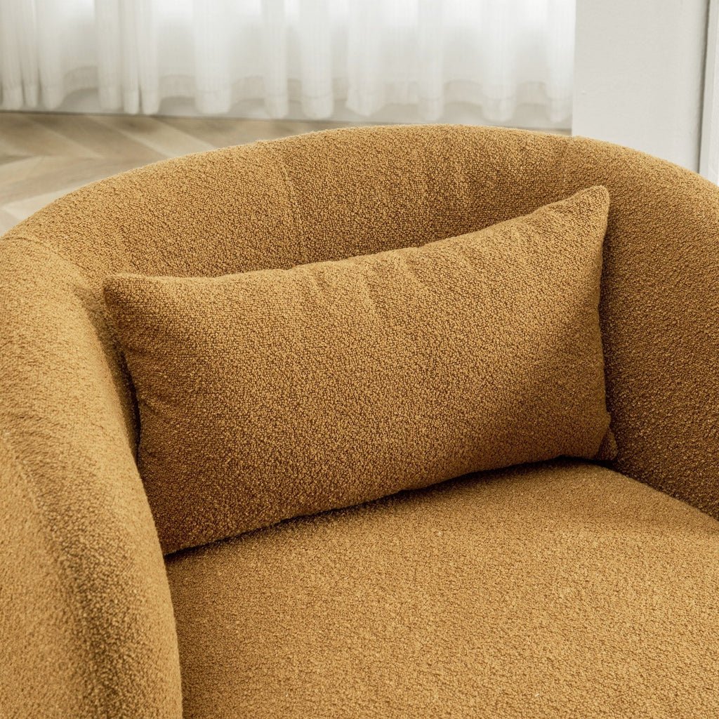 Nouveauté 2026 – Fauteuil pivotant rond 34" en bouclette de 86 cm de large, sans assemblage, avec coussin décoratif, idéal pour le salon et la chambre, couleur taupe