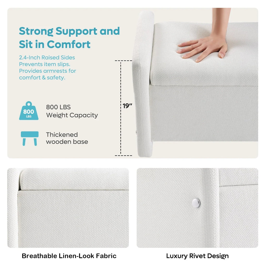 Nouveauté 2026 – Banc coffre Pinmoco de 112 cm (44 po), banc d'entrée rembourré avec rangement, idéal pour la chambre et le salon, en velours côtelé gris