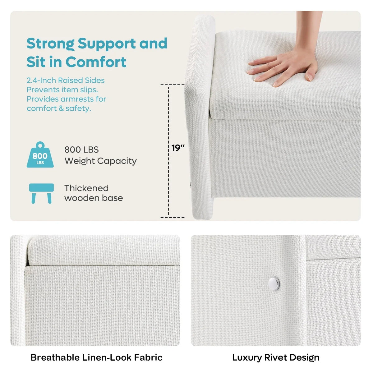 Nouveauté 2026 – Banc coffre Pinmoco de 112 cm (44 po), banc d'entrée rembourré avec rangement, idéal pour la chambre et le salon, en velours côtelé gris