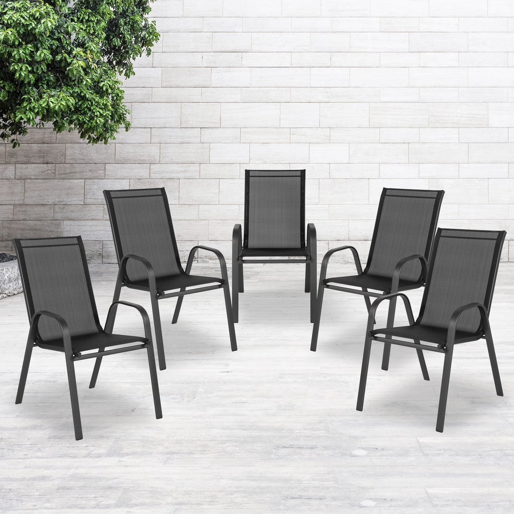 Nouveauté 2026 – Lot de 5 chaises empilables d'extérieur BizChair noires , revêtement Flex Comfort et structure en métal
