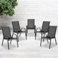 Nouveauté 2026 – Lot de 5 chaises empilables d'extérieur BizChair noires , revêtement Flex Comfort et structure en métal