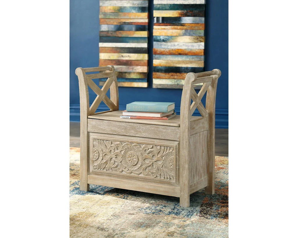 Nouveauté 2026 – Signature Design par Ashley Banc d'appoint Fossil Ridge, style décontracté, blanchi