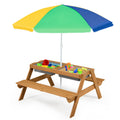 Nouveauté 2026 – Table de pique-nique 3 en 1 pour enfants Costway , en bois, avec bacs à sable et à eau, parasol et autres jeux, verte