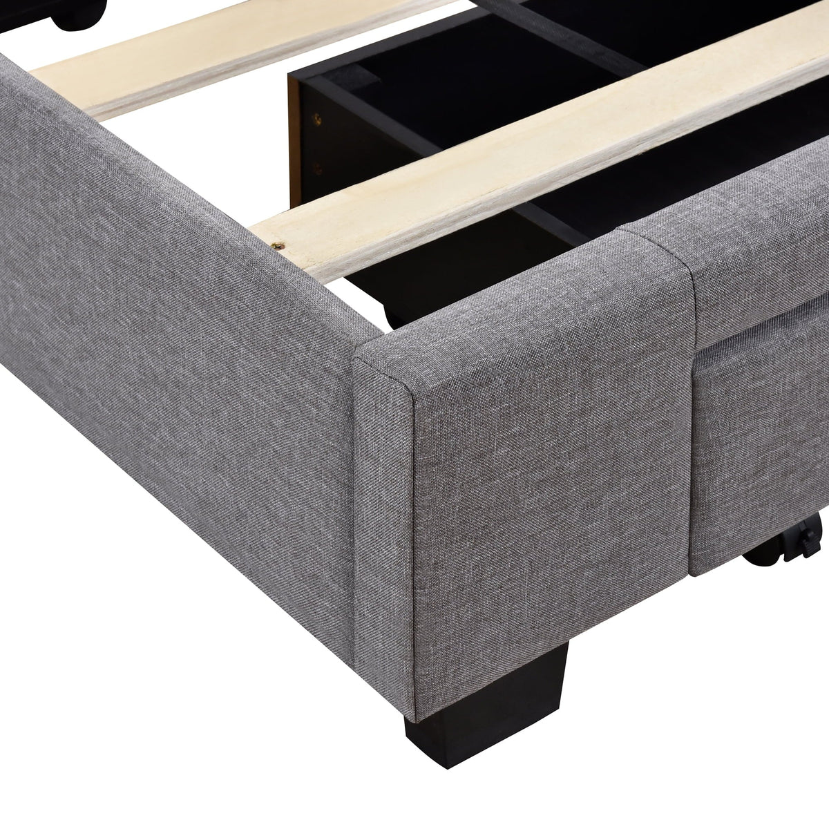 Nouveauté 2026 – Cadre de lit Queen Sesslife avec rangement, nouveau lit plateforme rembourré en lin amélioré avec 3 tiroirs, lit de rangement Queen avec tête de lit et lattes en bois, aucun sommier requis, supporte 227 kg, beige