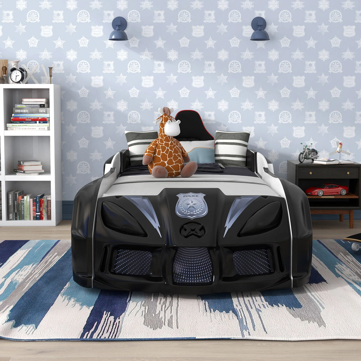 Nouveauté 2026 – Lit double en plastique pour enfants Dash Kids, motif voiture de course, avec LED et son, blanc, Furniture of America
