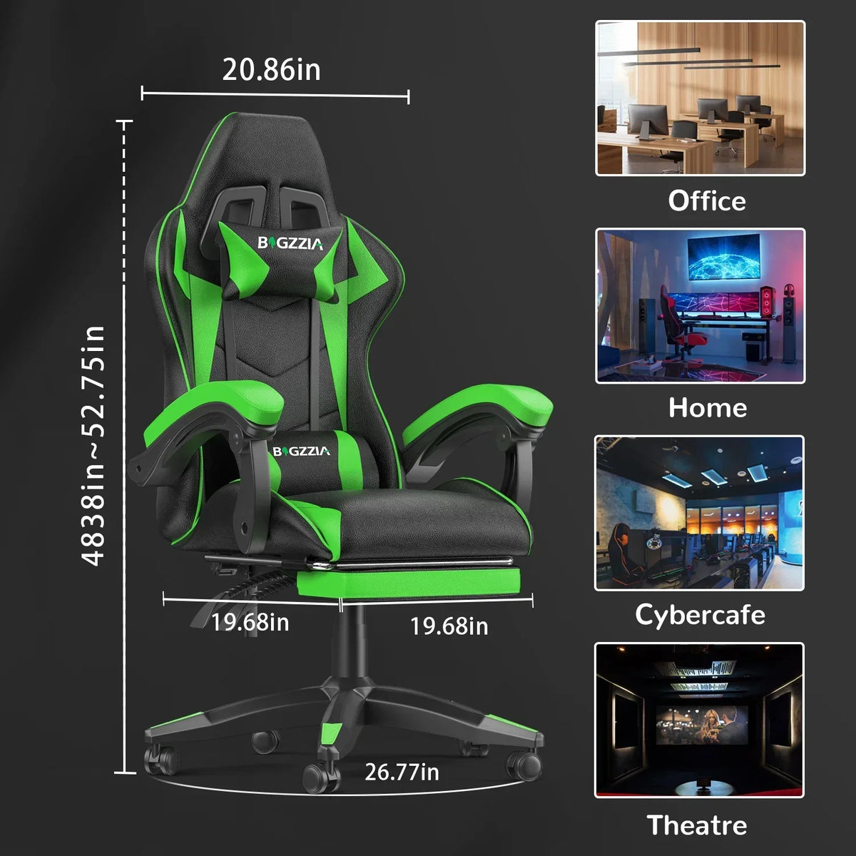 Nouveauté 2026 – Chaise de jeu Bigzzia , chaise de bureau ergonomique avec appui-tête et soutien lombaire réglables en hauteur, pour adultes et adolescents, noir et blanc