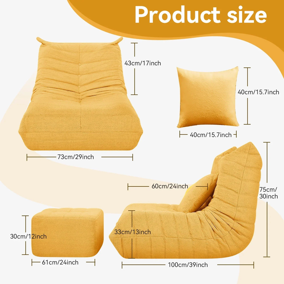 Nouveauté 2026 – Fauteuils poufs VFD pour adultes, pouf avec repose-pieds, canapé lounge confortable en mousse à mémoire de forme, fauteuil de lecture idéal pour la chambre et le salon, canapé de sol relaxant