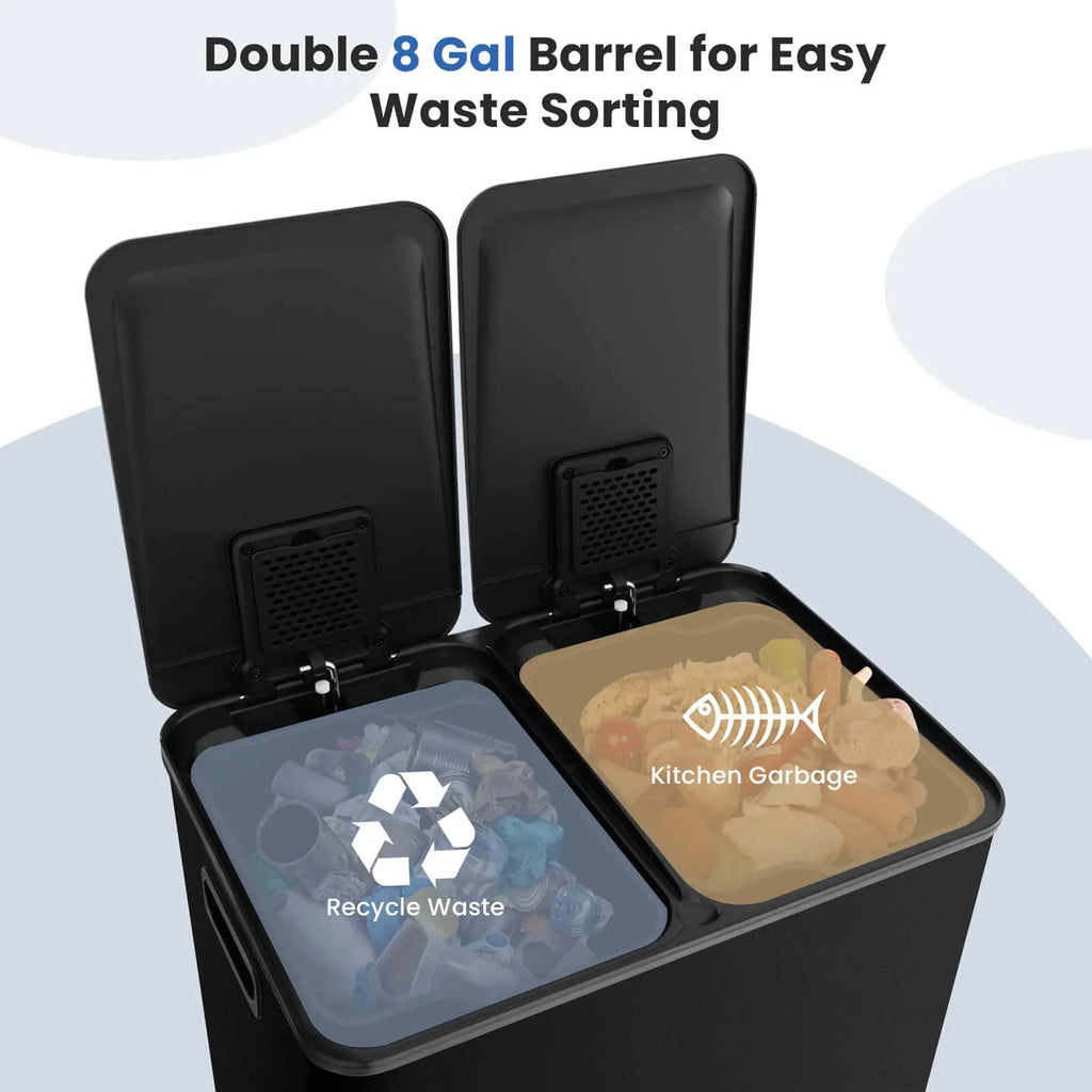 Nouveauté 2026 – Poubelle à pédale double marche Costway 16 gallons (60 litres) argentée, en acier inoxydable