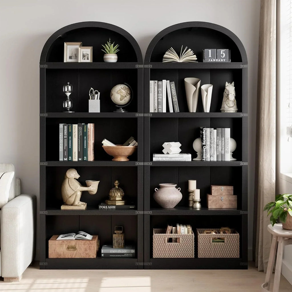 Nouveauté 2026 – Bibliothèque arquée à 5 étagères, 182 cm de haut, style ferme, étagère de rangement en bois pour la maison, le bureau ou le salon (blanche