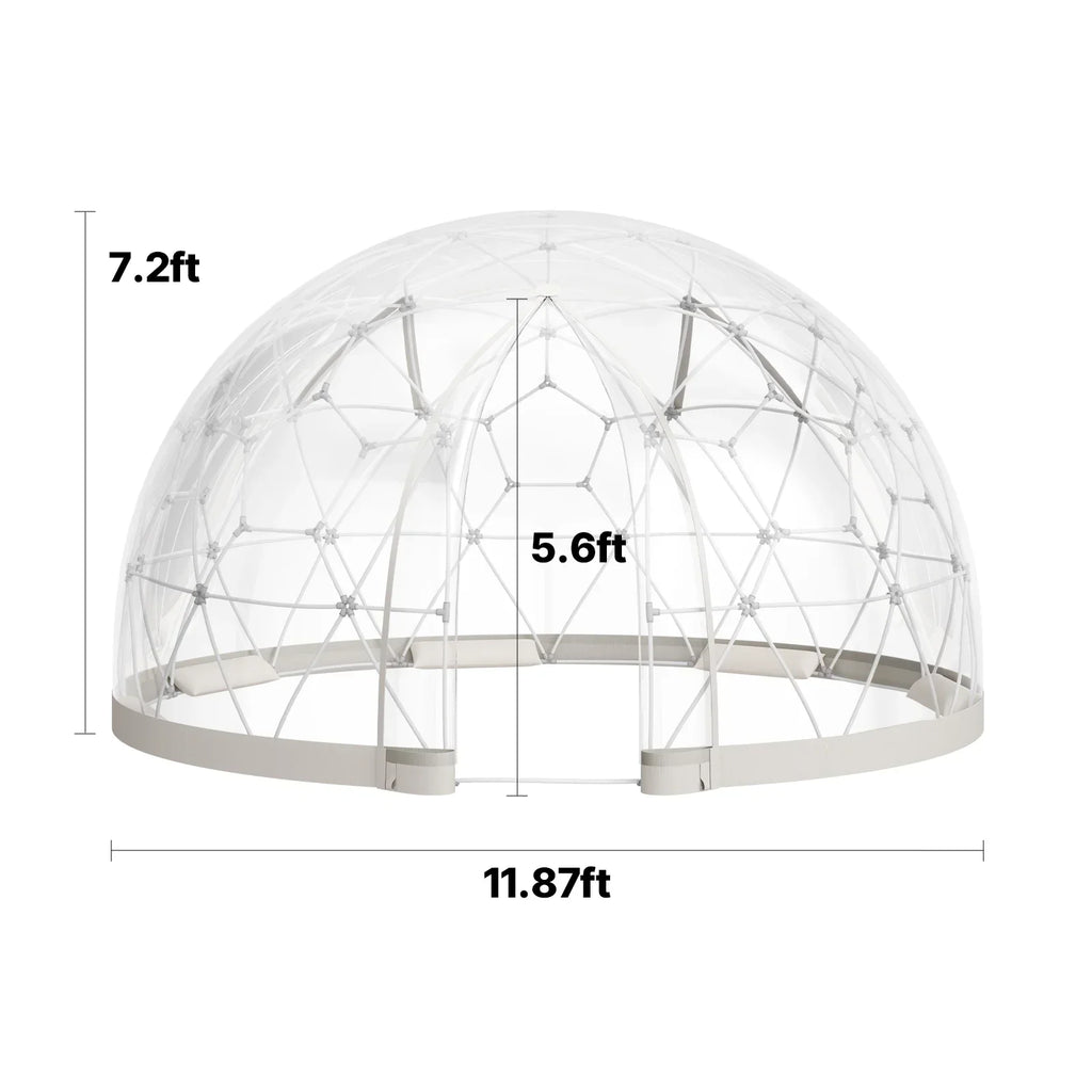 Nouveauté 2026 – Tente dôme de jardin VEVOR , 3,66 x 2,20 m, tente bulle transparente d'extérieur pour 4 à 7 personnes, serre géodésique résistante aux intempéries avec fenêtre, tentes igloo en PVC pour jardin, terrasse, camping, fêtes et mariages