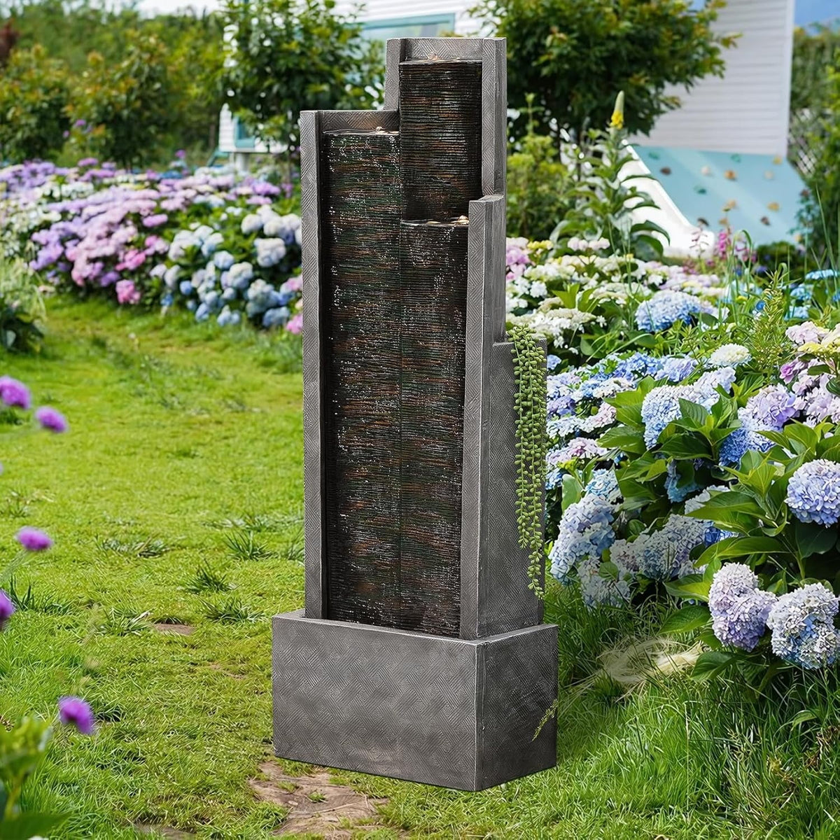 Nouveauté 2026 – Fontaine cascade moderne d'extérieur avec éclairage LED pour jardin, terrasse, cour, patio, porche et décoration intérieure