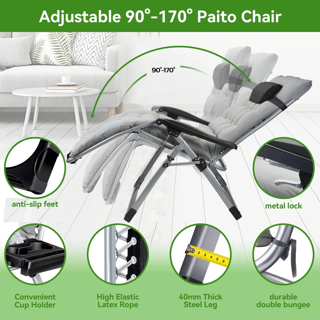 Nouveauté 2026 – Fauteuil zéro gravité surdimensionné VECUKTY XXL - Capacité de 227 kg, siège rembourré de 84 cm de large, fauteuil de voyage pliable pour une utilisation intérieure/extérieure - Terrasse, pelouse, noir, portable et robuste