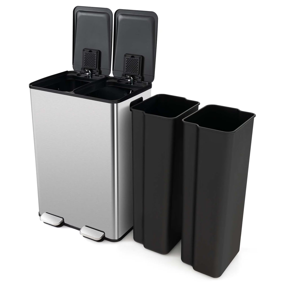 Nouveauté 2026 – Poubelle à pédale double marche Costway 16 gallons (60 litres) argentée, en acier inoxydable