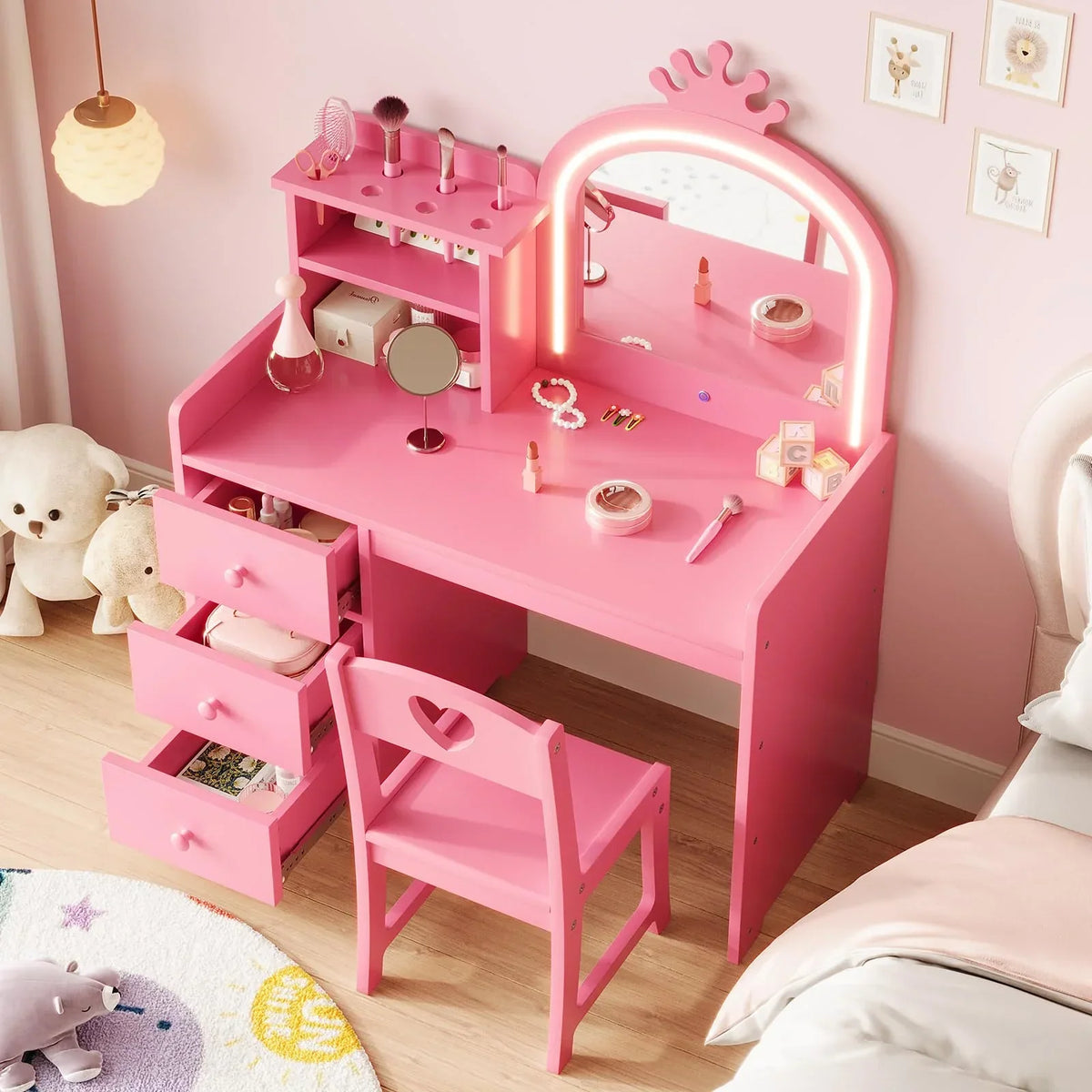 Nouveauté 2026 – Ensemble coiffeuse Yeshouse Princess pour filles avec rangement et éclairage
