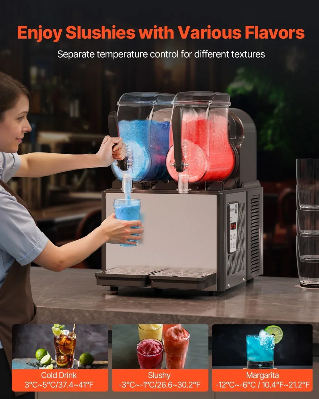 Nouveauté 2026 – Machine à granita commerciale KFFKFF , machine à granita à 2 réservoirs de 4 L, machine à boissons glacées avec maintien de la température, machine à granita