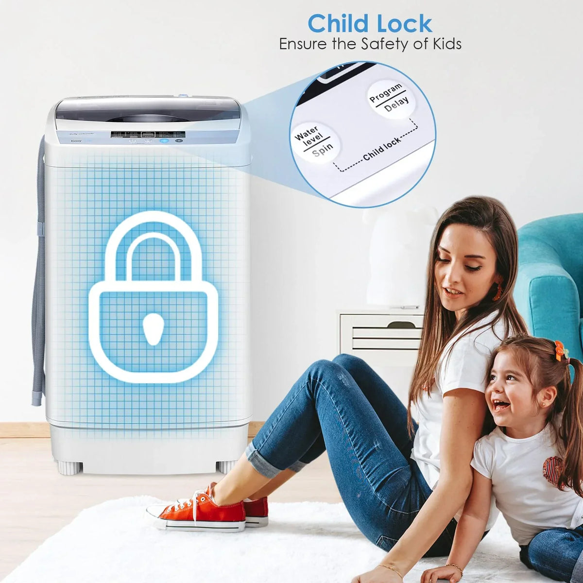 Nouveauté 2026 – Laveuse entièrement automatique Giantex , laveuse compacte de 1,34 pi³ avec 10 programmes, 8 niveaux d'eau et panneau DEL, laveuse et essoreuse portables d'une capacité de 9,92 lb avec pompe de vidange