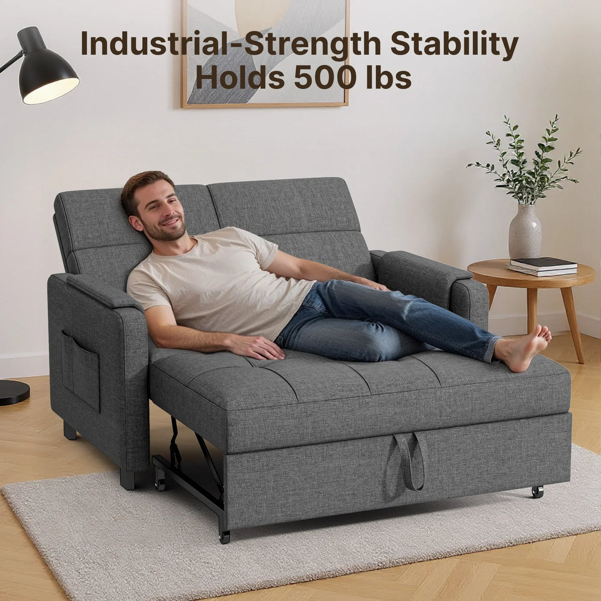 Nouveauté 2026 – Canapé-lit convertible 3 en 1 Lofka avec rangement, dossier réglable et fonction gigogne - Fauteuil-lit idéal pour les petits espaces et les appartements, gris foncé