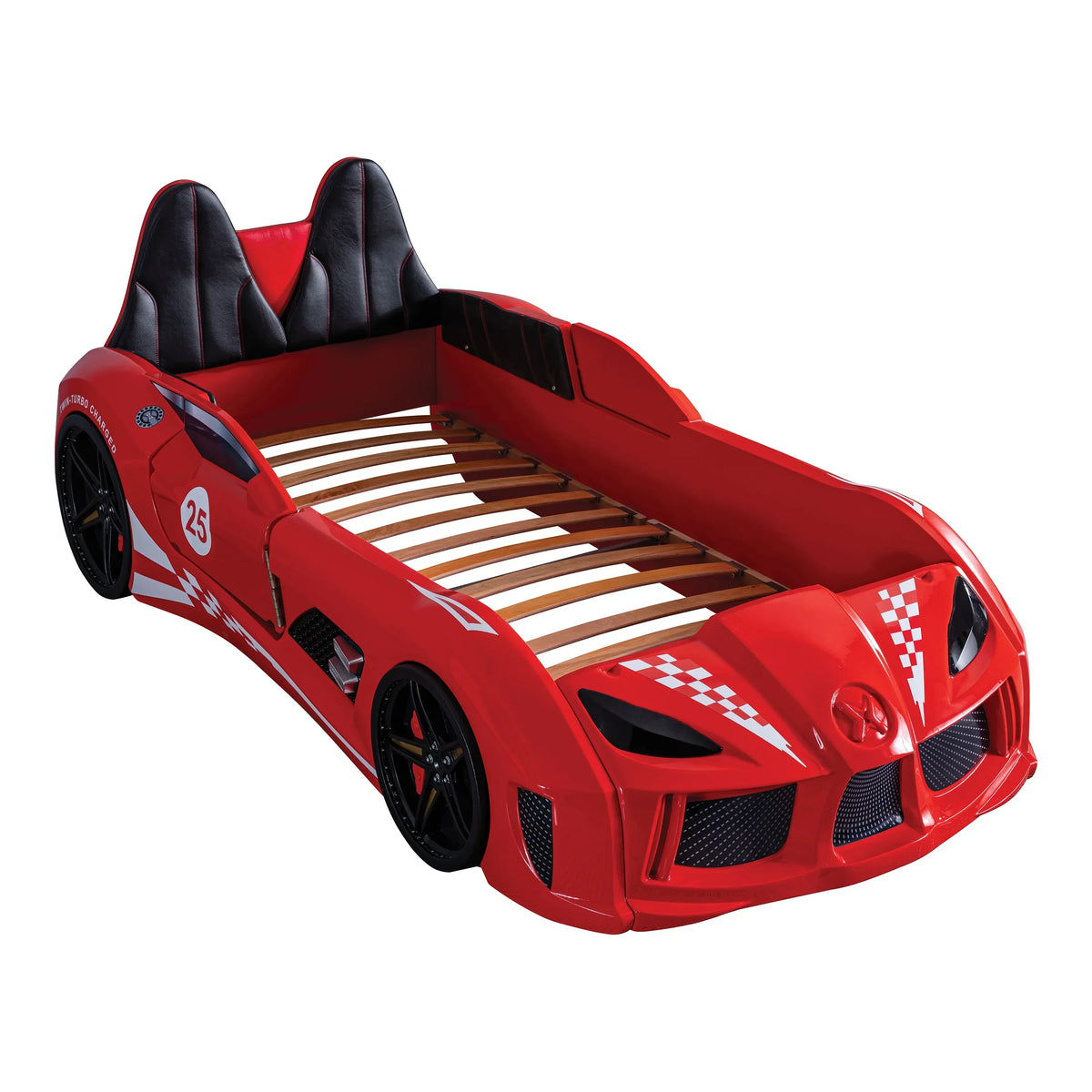 Nouveauté 2026 – Lit double en plastique pour enfants Dash Kids, motif voiture de course, avec LED et son, blanc, Furniture of America