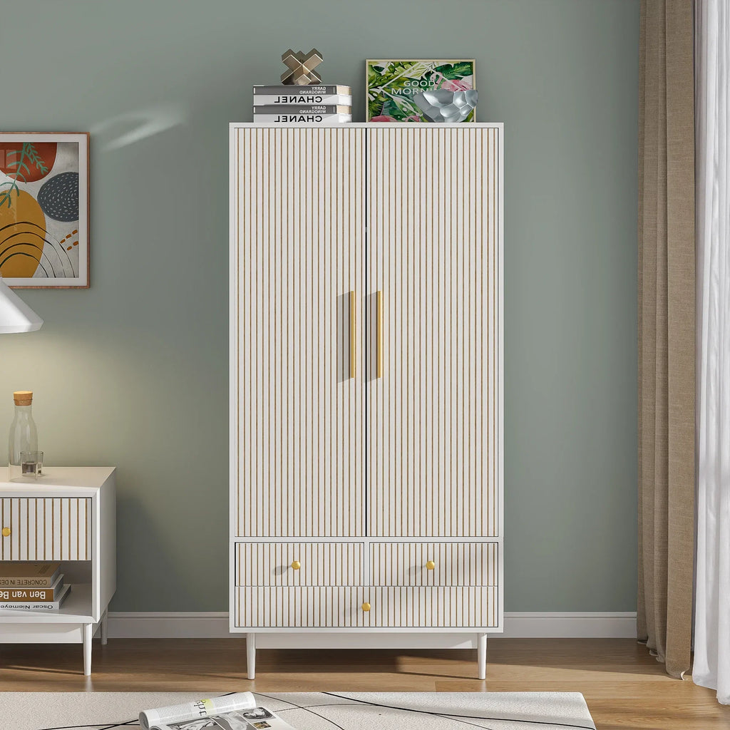 Nouveauté 2026 – Armoire-penderie Armoire à 2 portes, avec penderie et tiroirs, en bois blanc, idéale pour la chambre à coucher