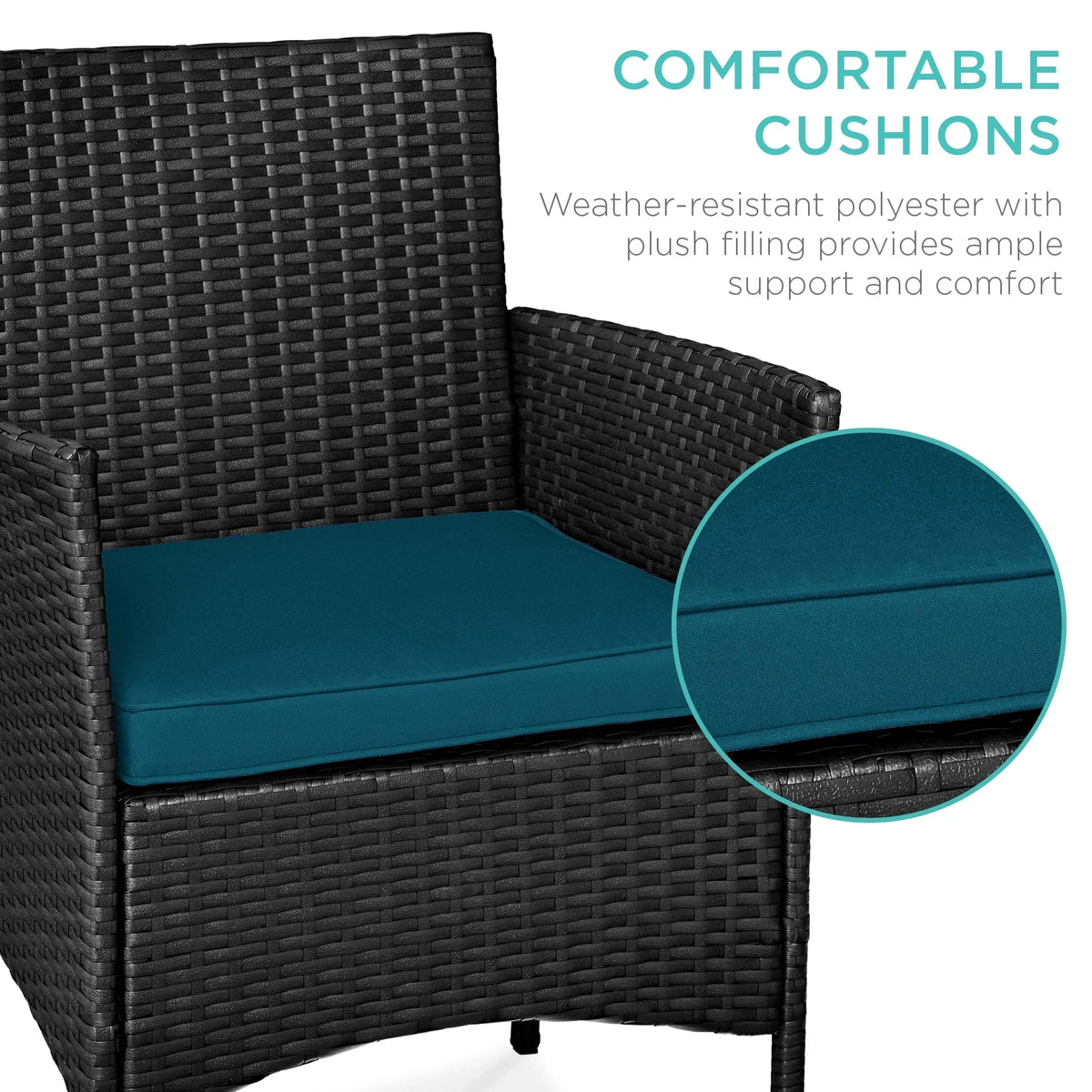 Nouveauté 2026 – Ensemble bistro de jardin 3 pièces en résine tressée Best Choice Products , avec 2 chaises et une table - Gris/Bleu marine