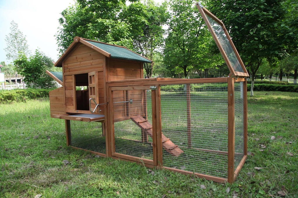 Nouveauté 2026 – Poulailler d'extérieur moyen en bois de 203 cm (80 pouces) avec nichoir, cage à volailles et clapier pour animaux de compagnie