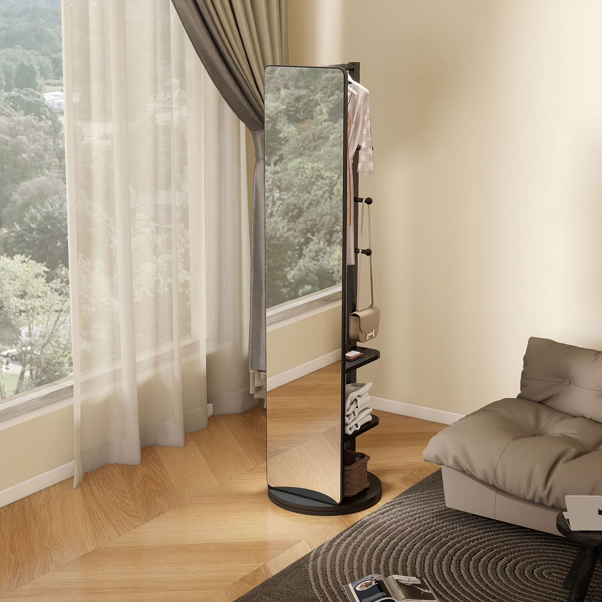 Nouveauté 2026 – Miroir pleine longueur , cadre en bois d'hévéa, 167 x 45 cm (65,7 x 17,7 pouces), idéal pour les dressings et les espaces de vie, pour une utilisation polyvalente