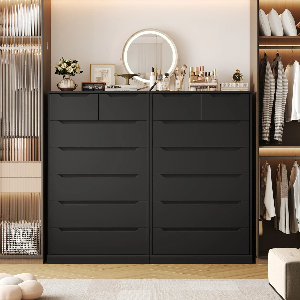Nouveauté 2026 – Commode blanche Homfa 7 tiroirs, 130 cm de hauteur, meuble de rangement en bois avec base stable améliorée, commode verticale pour chambre ou salon