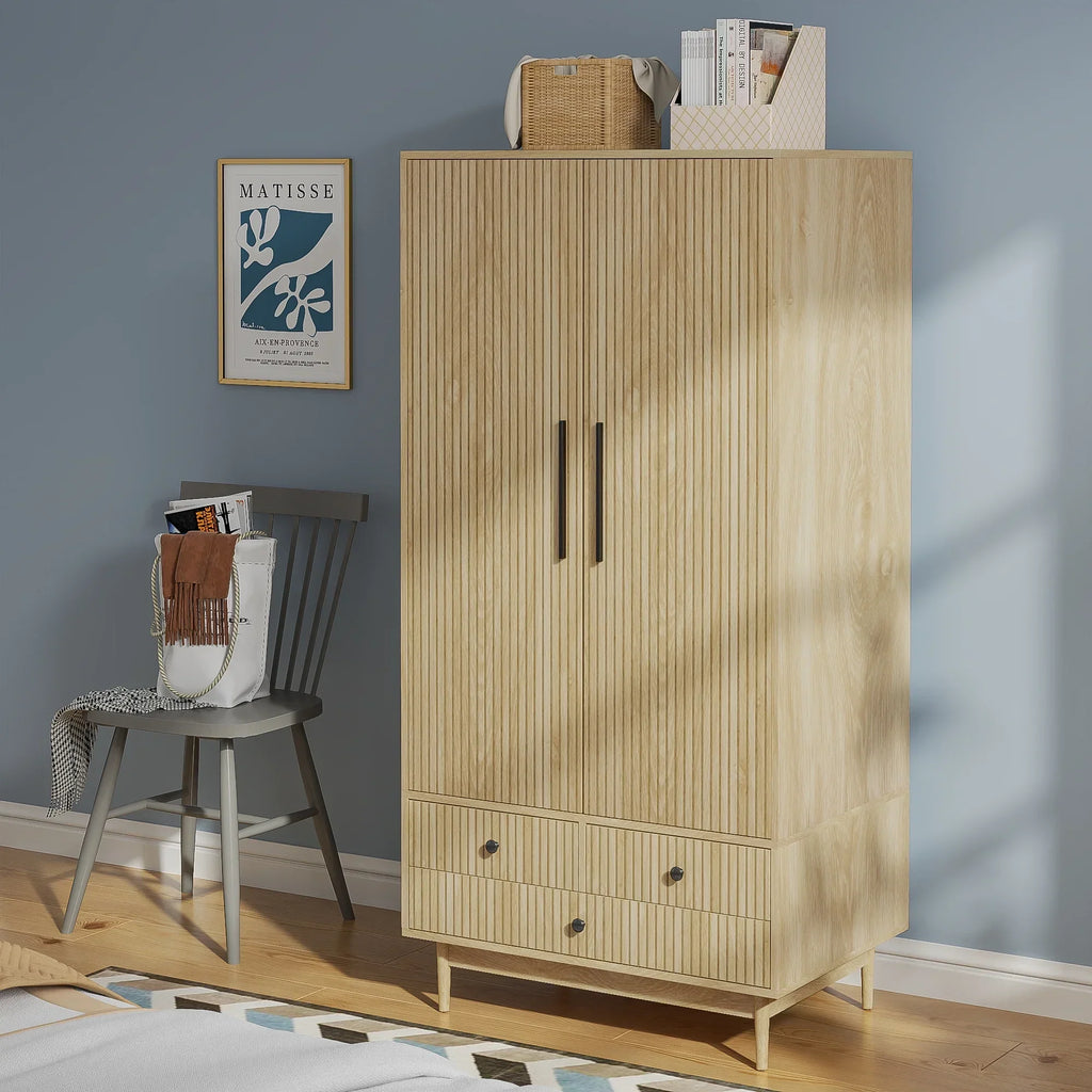 Nouveauté 2026 – Armoire-penderie Armoire , meuble de rangement avec tiroirs et penderie pour chambre à coucher, blanc