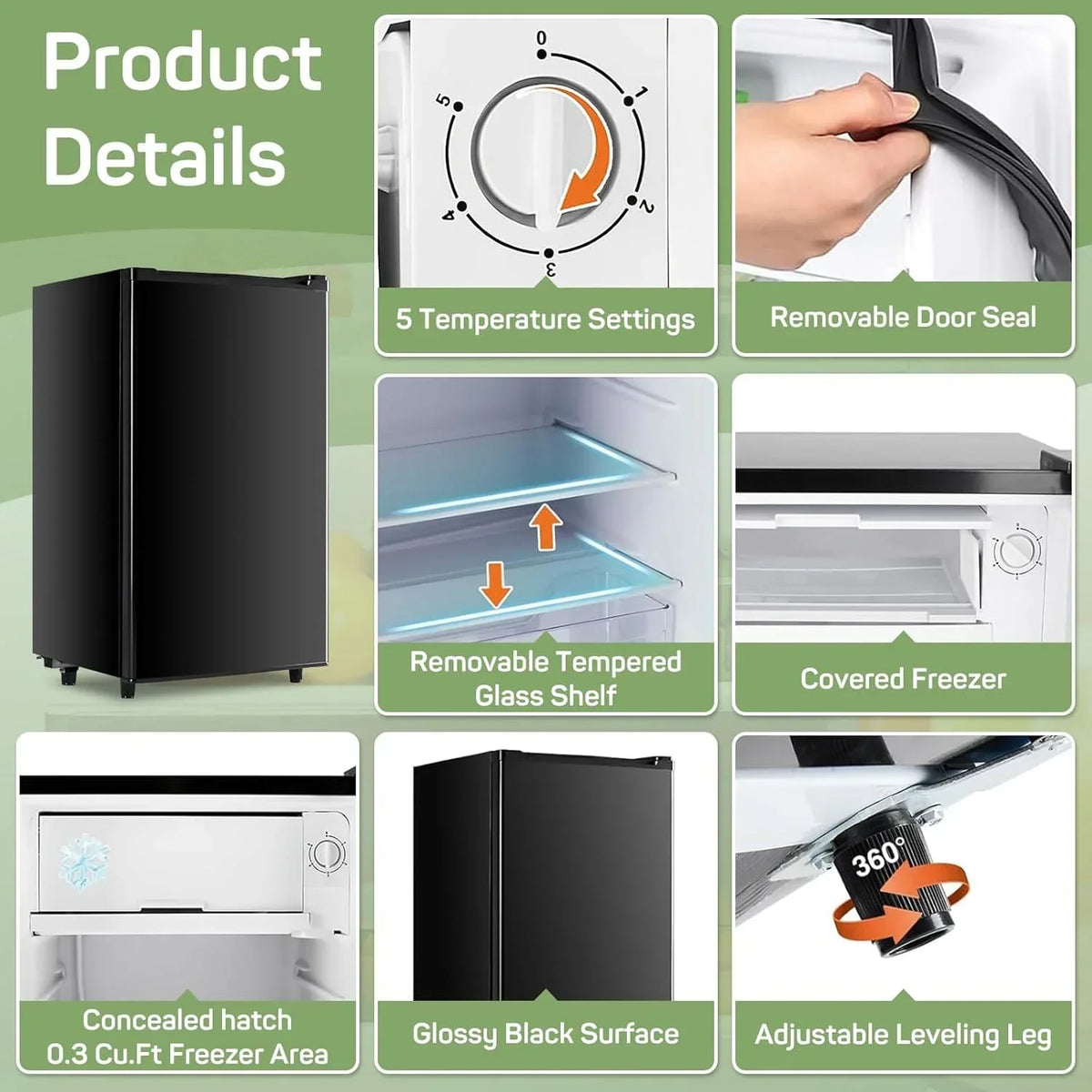 Nouveauté 2026 – Mini-réfrigérateur pour chambre à coucher, 3,2 pi³ (81 L), petit réfrigérateur avec congélateur pour dortoir ou bureau, compact, à une porte, thermostat réglable, silencieux, noir