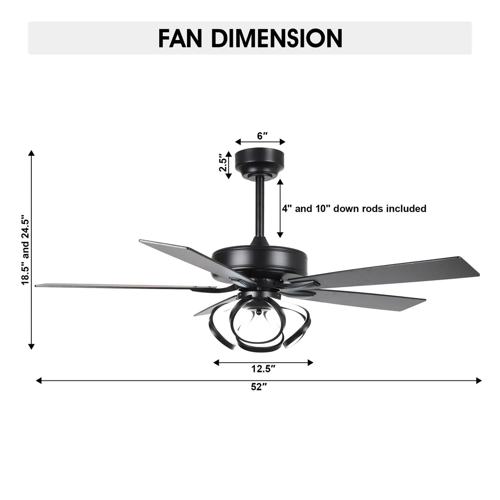 Nouveauté 2026 – Ventilateur de plafond contemporain chromé Parrot Uncle 52 pouces (132 cm) avec éclairage LED intégré et télécommande