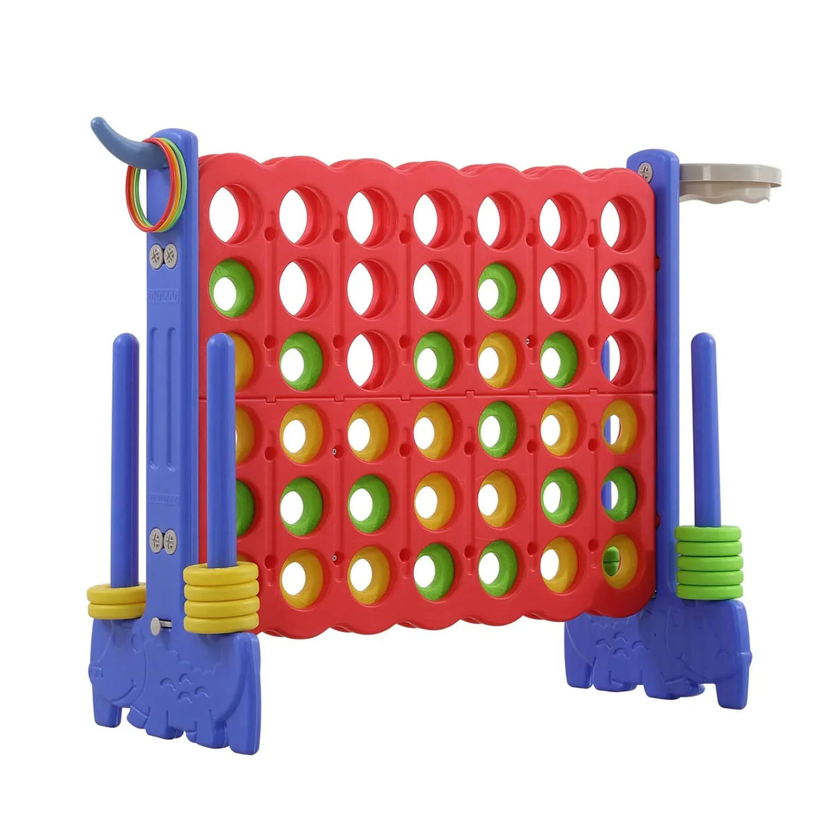 Nouveauté 2026 – Jeu géant 3-en-1 UNICOO® : panier de basket, jeu de lancer d'anneaux et jeu « 4 pour marquer ». Idéal pour les enfants et les adultes, les fêtes et les réunions. Sac de transport inclus (rouge et bleu