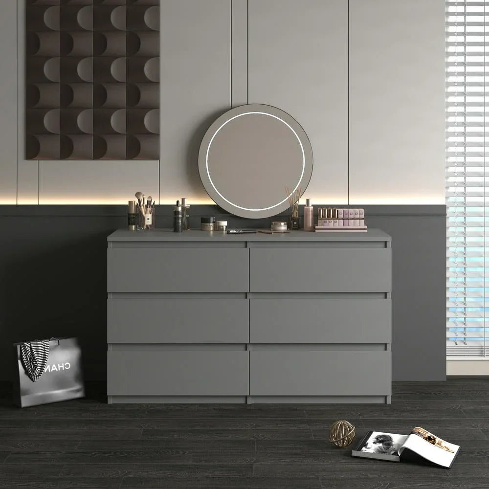 Nouveauté 2026 – Commode moderne Kadyn à 6 tiroirs, meuble en bois, commode pour chambre, meuble de rangement de cuisine avec tiroirs, commode (noire