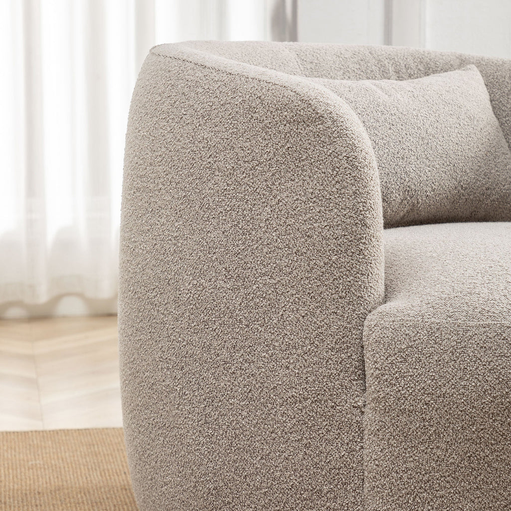 Nouveauté 2026 – Fauteuil pivotant rond 34" en bouclette de 86 cm de large, sans assemblage, avec coussin décoratif, idéal pour le salon et la chambre, couleur taupe