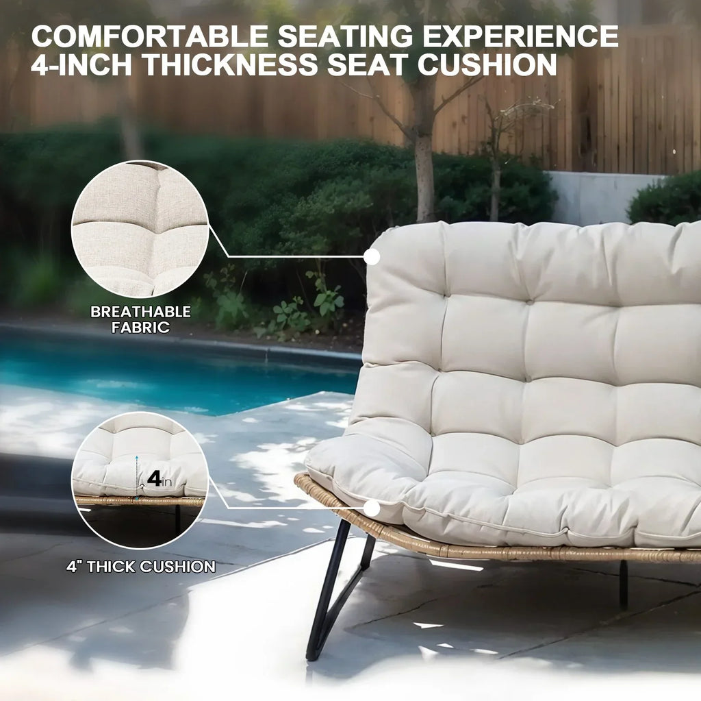 Nouveauté 2026 – Canapé deux places de patio Crestlive Products , grand meuble en rotin résistant aux intempéries avec coussins moelleux, canapé d'extérieur pour balcon, piscine, jardin (beige